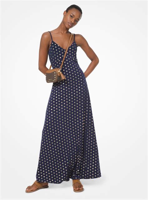 michael kors long navy dress with print bottom|macy's Michael Kors dress.